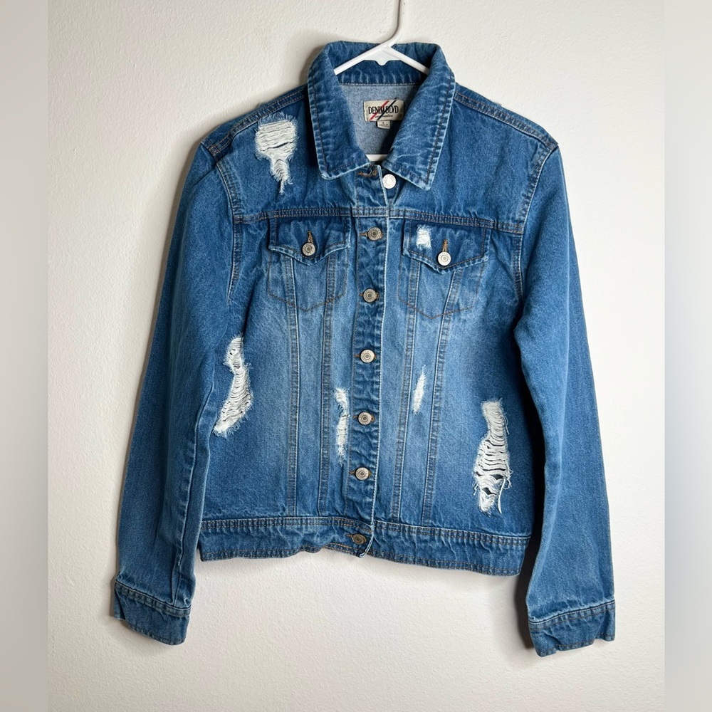 DENIMBLVD Los Angeles Distressed Denim Jacket Blue Size L